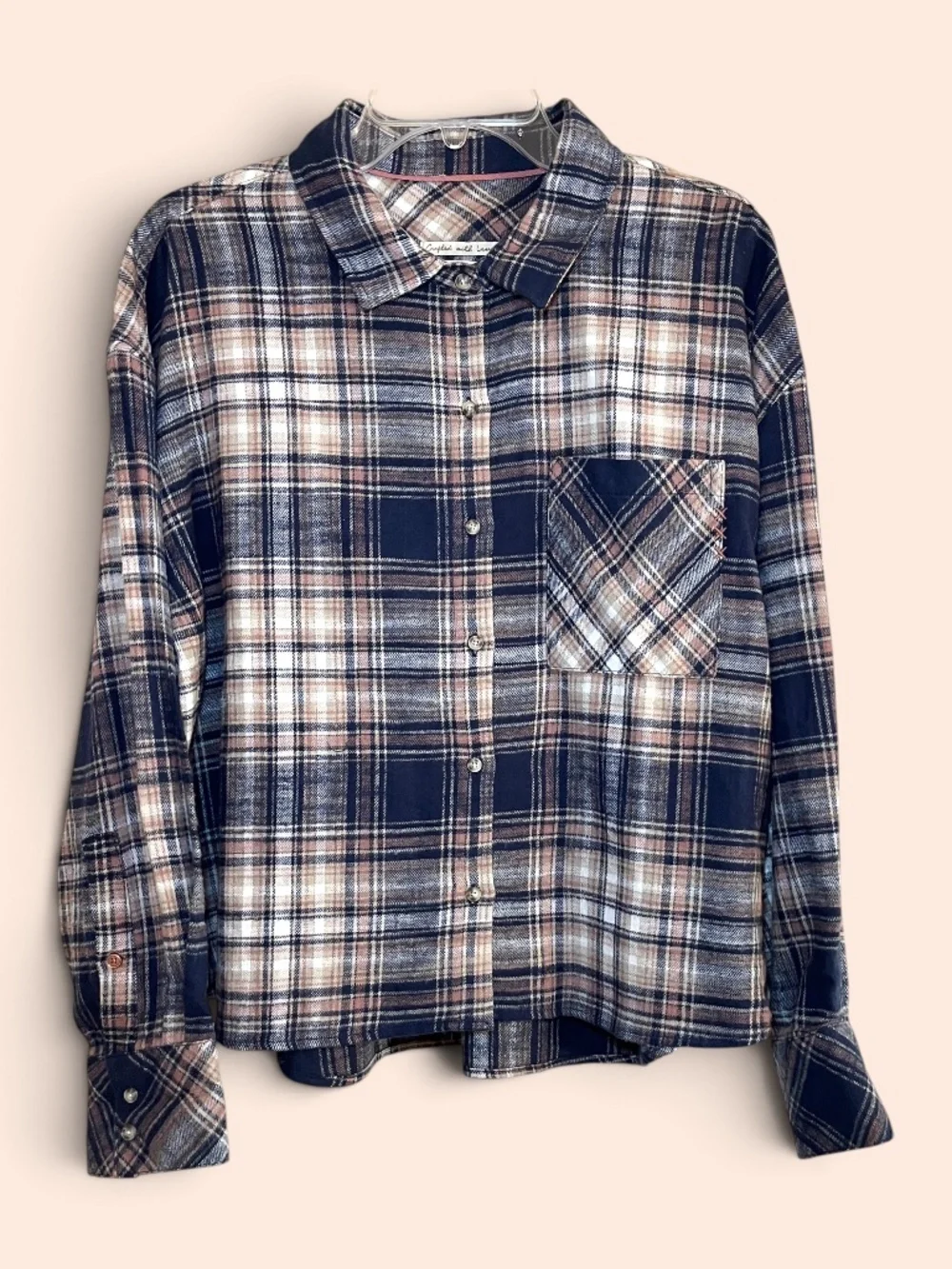 Scotch & Soda Navy Tan White Plaid Flannel Size Large